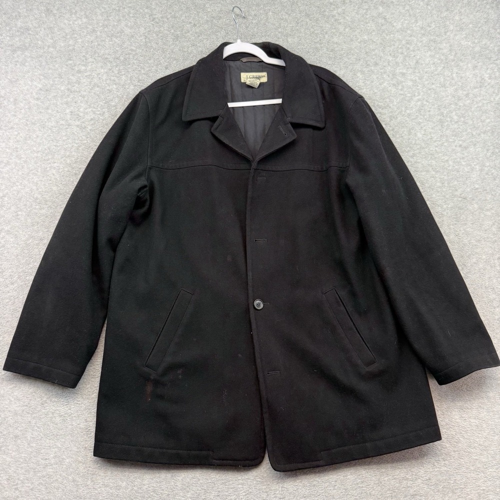 J Crew Wool Car Long Overcoat Olefin Thinsulate Button Men's L Black Preppy *FLA